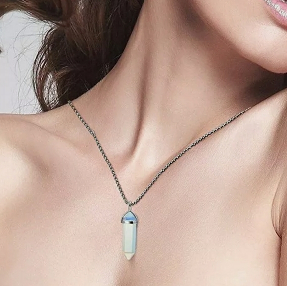 Crystal Hexagonal Stone Pendant Necklace - Picture 2 of 8